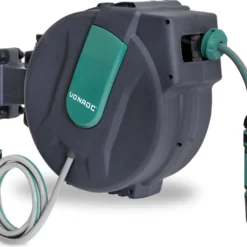 VONROC Automatische Slanghaspel – Incl. 25m Tuinslang, Aansluitslang, Spuitstuk, Koppelingen & Kraanaansluiting