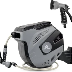 CoolHome - Wandslangenbox 20 Meter + 2 Meter - Tuinslang Met Haspel- Slangenhouder 180° Draaibaar - Tuinslanghaspel Zwart - Grijs -Exporteren Buiten Groen Winkel 1200x1158