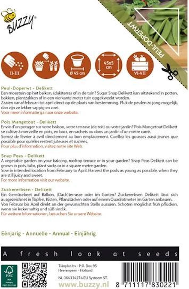 Buzzy® Patio Vegetables, Sugar Snap Delikett 2 Buzzy® Patio Vegetables, Sugar Snap Delikett - Afbeelding 2