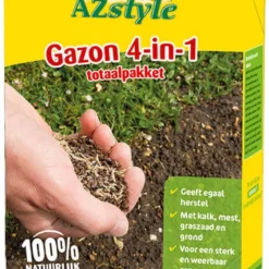 ECOstyle Gazon 4-in-1 Totaalpakket Met Kalk, Mest, Graszaad & Grond In Een Doos - Geeft Kale Plekken In Gras Egaal Herstel - 5- 10 Kale Plekken - 1 KG